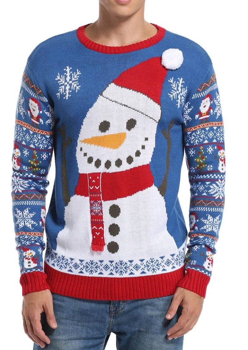 *daisysboutique* Men's Christmas Holiday Snowman Sweater Cute Ugly Pullover, Color Name:  Big Smile