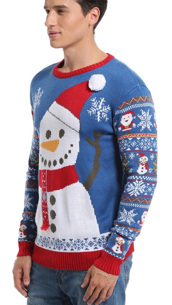 *daisysboutique* Men's Christmas Holiday Snowman Sweater Cute Ugly Pullover, Color Name:  Big Smile