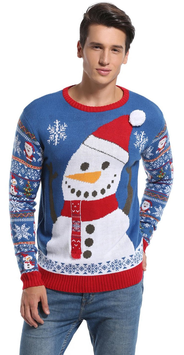 *daisysboutique* Men's Christmas Holiday Snowman Sweater Cute Ugly Pullover, Color Name:  Big Smile