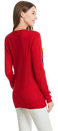 daisysboutique Women's Christmas Reindeer Themed Knitted Holiday Sweater Girl Pullover Ugly Xmas Round Neck Sweaters (Large, Lighting-smartdeer)