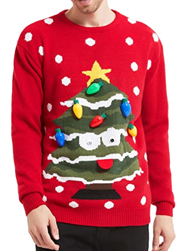 Men's Christmas Holiday Reindeer Snowman Santa Snowflakes Traditional Knitted Ugly Sweater (Large, Treeppl-M16)