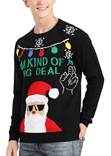 v28 Men's Christmas Reindeer Snowman Penguin Santa and Snowflake Sweater (XXX-Large, Santa-bigdeal)