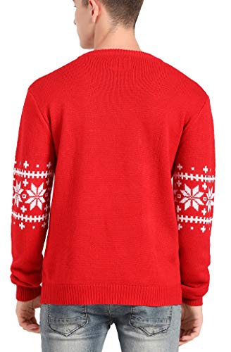 v28 Men's Christmas Reindeer Snowman Penguin Santa and Snowflake Sweater, Color Name: Deerftb-red