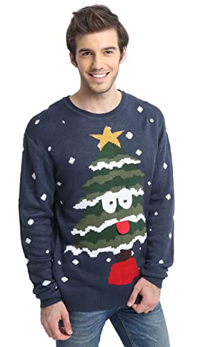 Men's Christmas Reindeer Snowman Santa Snowflakes Sweater (Large, Tree)