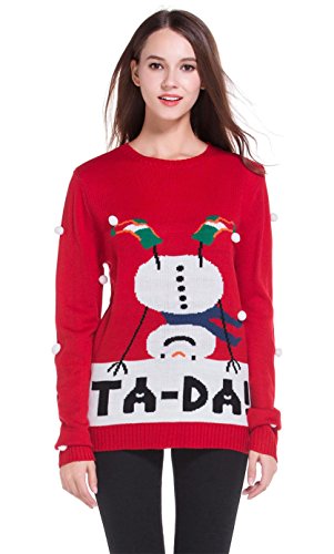 Women's Christmas Cute Reindeer Snowflakes Knitted Sweater Girl Pullover (Large, Ta-Da)