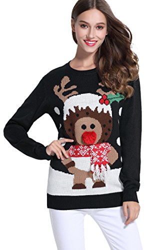 *daisysboutique* Women's Christmas Reindeer Themed Knitted Holiday Sweater Girl Pullover (Large, Dessert)