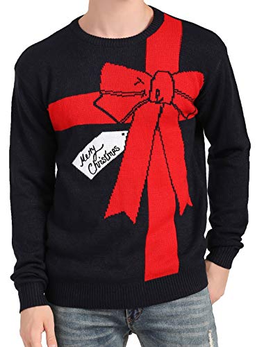 v28 Men's Christmas Reindeer Snowman Penguin Santa and Snowflake Sweater (Large, Giftme-Black)