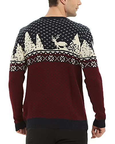 Men's Christmas Reindeer Snowman Penguin Santa and Snowflakes Sweater, Color Name: ReindeerFS