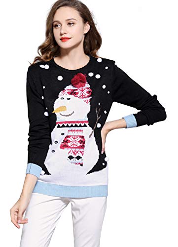 *daisysboutique* Women's Christmas Reindeer Themed Knitted Holiday Sweater Girl Pullover (Large, 3D Hat Black)