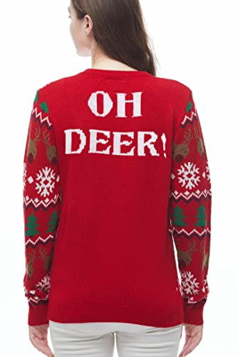 v28 Women's Patterns Reindeer Snowman Tree Snowflakes Christmas Sweater Cardigan,Long Sleeve (Large, Deer&Tree-Flakes)