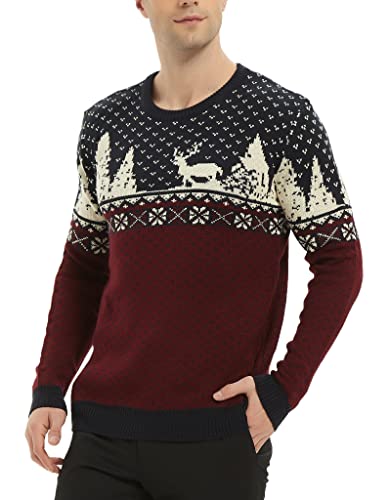 Men's Christmas Reindeer Snowman Penguin Santa and Snowflakes Sweater, Color Name: ReindeerFS