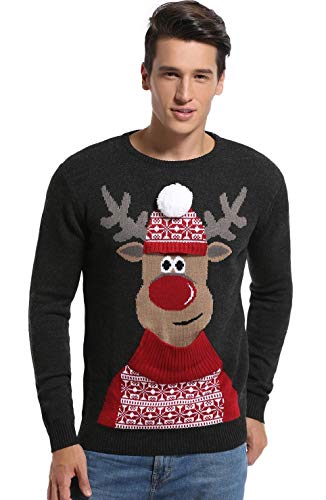 *daisysboutique* Men's Christmas Reindeer Sweater Cute Ugly Pullover, Color Name: Reindeer3D-Hat