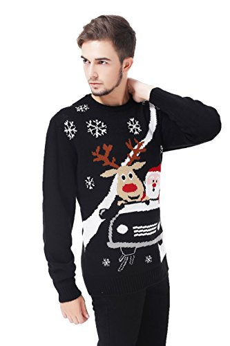 V28 Men's Christmas Reindeer Snowman Penguin Santa and Snowflake Sweater, Color Name: CarRace