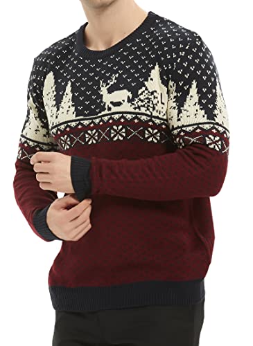 Men's Christmas Reindeer Snowman Penguin Santa and Snowflakes Sweater, Color Name: ReindeerFS