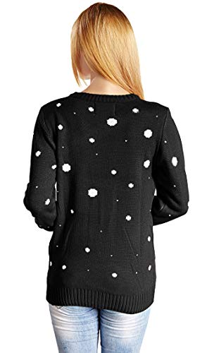 v28 Women's Christmas Reindeer Snowflakes Sweater Pullover (Tag L (US Size 10), Black-ReerFace)