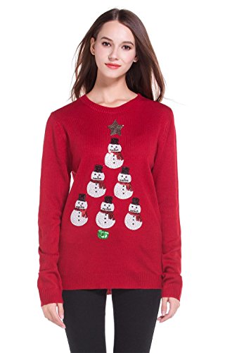 Women's Christmas Cute Reindeer Snowflakes Knitted Sweater Girl Pullover (Large, Snowmans)