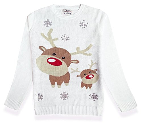 Women's Christmas Cute Reindeer Snowflakes Knitted Sweater Girl Pullover (Large, Reindeer)