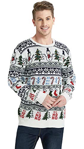 Daisyboutique Men's Christmas Rudolph Reindeer Holiday Sweater Cardigan Cute Ugly Pullover, Color Name: Snowman-Tree-More