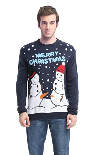 *daisysboutique* Men's Christmas Holiday Snowman Sweater Cute Ugly Fun Pollover, Color Name: Happy and Sad Blue