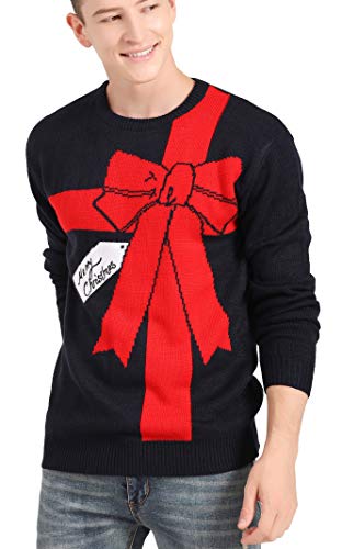 v28 Men's Christmas Reindeer Snowman Penguin Santa and Snowflake Sweater (Large, Giftme-Black)