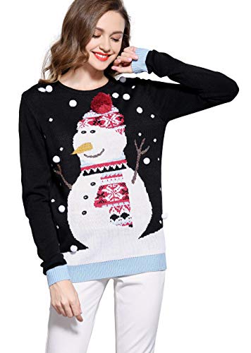 *daisysboutique* Women's Christmas Reindeer Themed Knitted Holiday Sweater Girl Pullover (Large, 3D Hat Black)