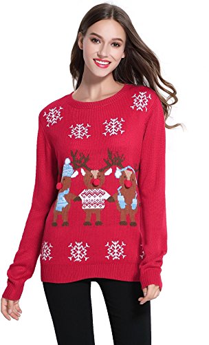 *daisysboutique* Women's Christmas Reindeer Themed Knitted Holiday Sweater Girl Pullover (Large, Friends)