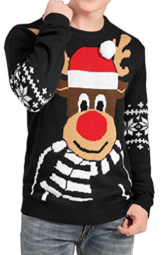 v28 Men's Christmas Reindeer Snowman Penguin Santa and Snowflake Sweater, Color Name: Deerftb-Black