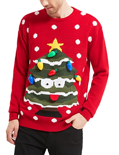 Men's Christmas Holiday Reindeer Snowman Santa Snowflakes Traditional Knitted Ugly Sweater (Large, Treeppl-M16)