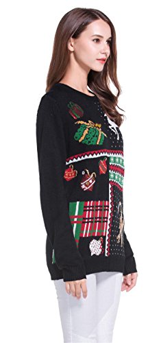 Women's Christmas Cute Reindeer Snowflakes Knitted Sweater Girl Pullover (Large, Presents)