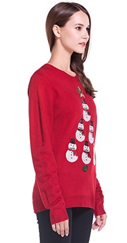 Women's Christmas Cute Reindeer Snowflakes Knitted Sweater Girl Pullover (Large, Snowmans)