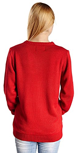 V28 Women's Christmas Reindeer Snowflakes Sweater Pullover (Tag L (US size 10), Red-3D-Nose)