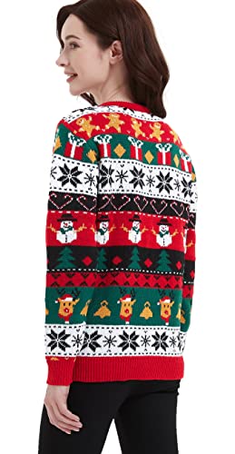 Women's Christmas Reindeer Traditional Knitted Holiday Ugly Sweater Girl Pullover Cardigan (Large, 238-Fair Isle-red)