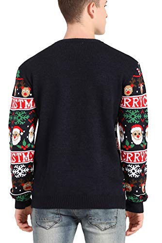 v28 Men's Christmas Reindeer Snowman Penguin Santa and Snowflake Sweater, Color Name: Christmas-Banner