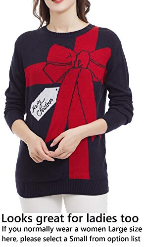 v28 Men's Christmas Reindeer Snowman Penguin Santa and Snowflake Sweater (Large, Giftme-Black)