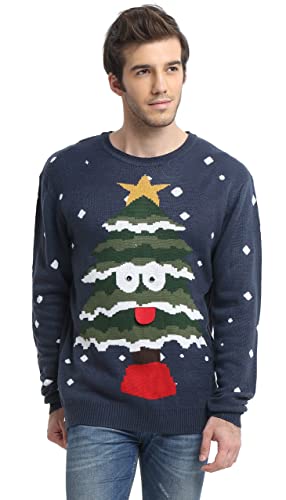 Men's Christmas Reindeer Snowman Santa Snowflakes Sweater (Large, Tree)