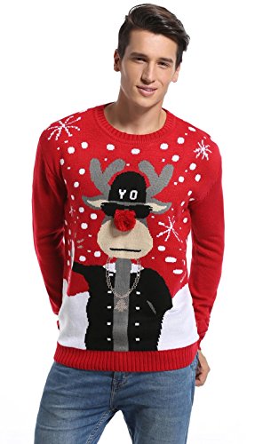 *daisysboutique* Men's Christmas Reindeer Sweater Cute Ugly Pullover, Color Name: Reindeer3Dnose+Shades