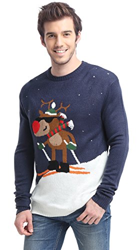 *daisysboutique* Men's Holiday Reindeer Snowman Santa Snowflakes Sweater, Color Name: Skiing