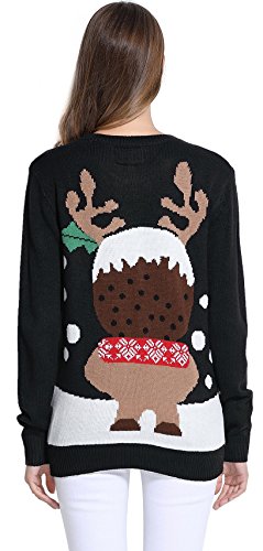 *daisysboutique* Women's Christmas Reindeer Themed Knitted Holiday Sweater Girl Pullover (Large, Dessert)