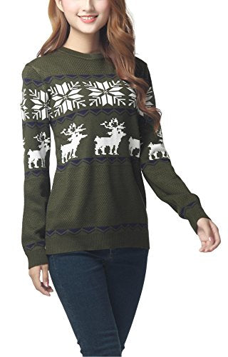 v28 Women's Christmas Reindeer/snowflakes Sweater Perfect for Her (Tag L (US size 10), Green)