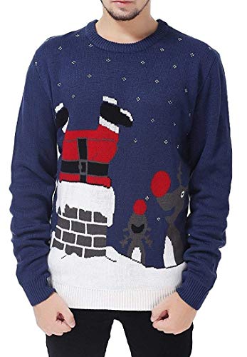 V28 Men's Christmas Reindeer Snowman Penguin Santa and Snowflake Sweater (X-Large, InTheChimney)