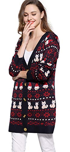 Womens Oversized Christmas Reindeer Cardigan (Large, Red3 Cardigan)