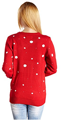 V28 Women's Christmas Reindeer Snowflakes Sweater Pullover (Tag L (US size 10), Red-ReerFace)