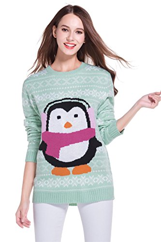 Women's Christmas Cute Reindeer Snowflakes Knitted Sweater Girl Pullover (Large, PenguinKeepWarm)