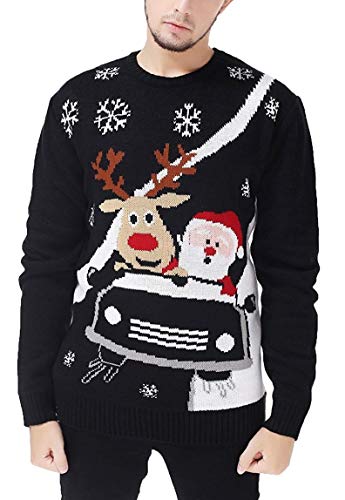 V28 Men's Christmas Reindeer Snowman Penguin Santa and Snowflake Sweater, Color Name: CarRace