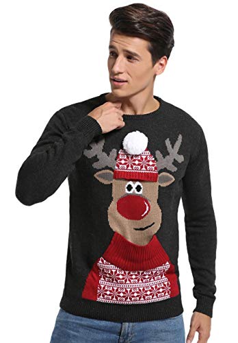 *daisysboutique* Men's Christmas Reindeer Sweater Cute Ugly Pullover, Color Name: Reindeer3D-Hat