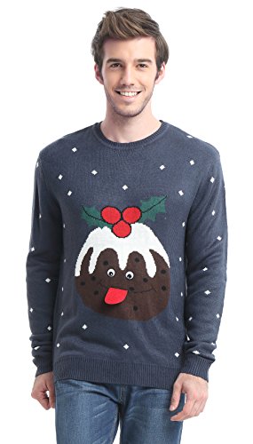 Daisysboutique Men's Holiday Christmas Reindeer Snowman Santa Snowflakes Sweater, Color Name: Dessert Blue