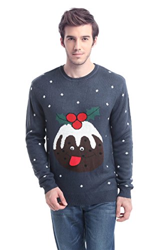 Daisysboutique Men's Holiday Christmas Reindeer Snowman Santa Snowflakes Sweater, Color Name: Dessert Blue