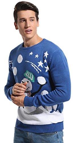 *daisysboutique* Men's Christmas Holiday Snowman Sweater Cute Ugly Pullover, Color Name: Snowball Fight