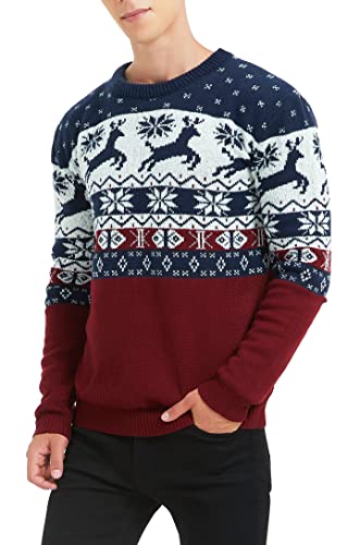 Men's Christmas Holiday Reindeer Snowman Santa Snowflakes Traditional Knitted Ugly Sweater, Color Name: LitesTree-M14