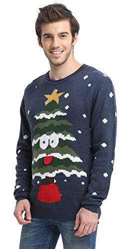 Men's Christmas Reindeer Snowman Santa Snowflakes Sweater (Large, Tree)